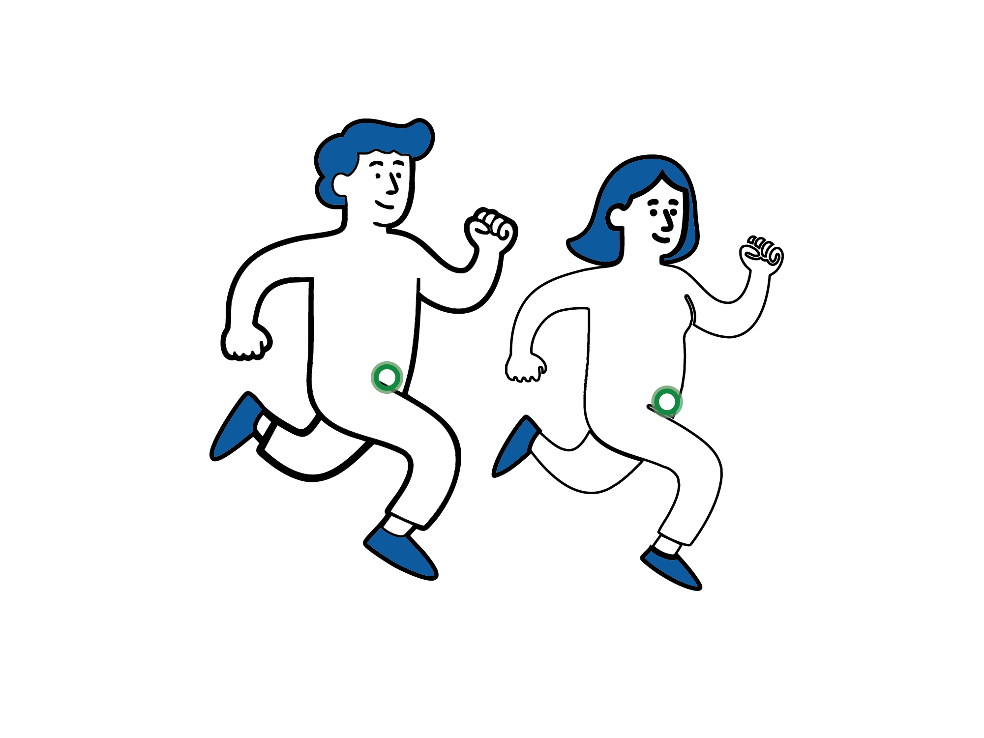 Medisinsk illustrasjon som viser at personer med lyskebrokk kan leve normalt og bevege seg uten smerter.