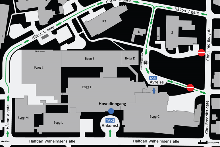 Oversiktkart over sykehusområdet i Tønsberg