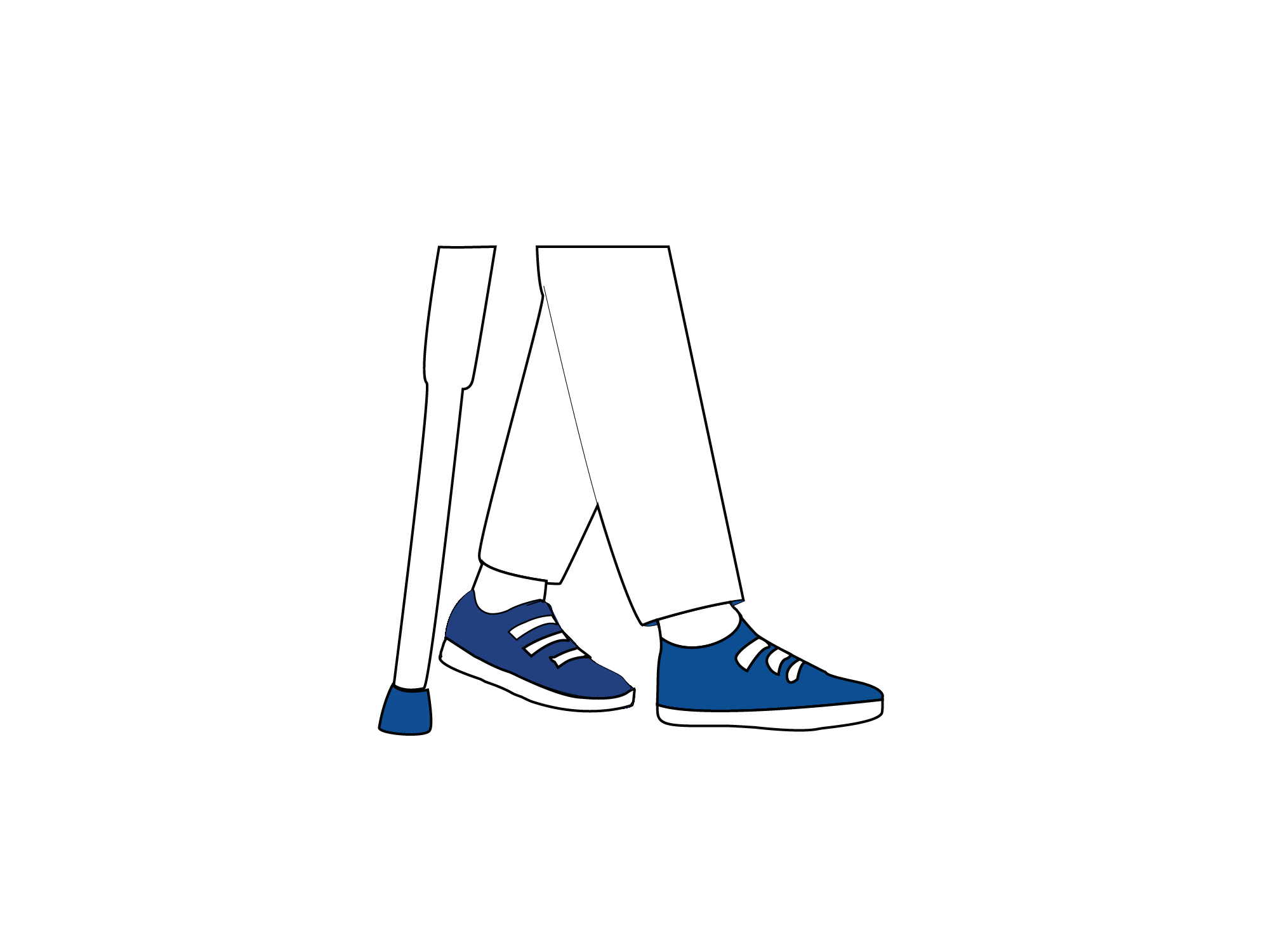 Illustrasjon som viser mobilisering etter operasjon, der pasienten går ved hjelp av krykker.