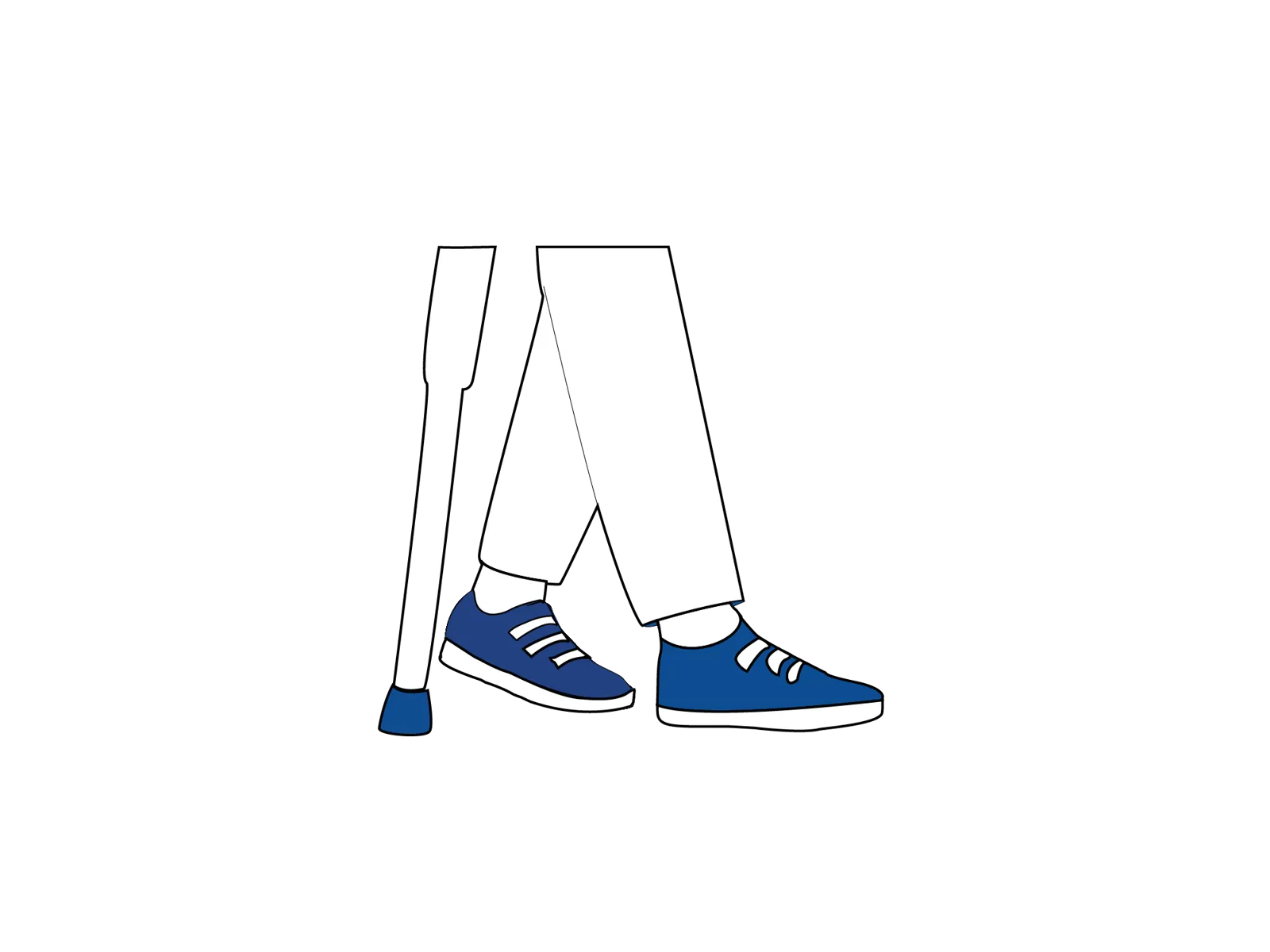 Illustrasjon som viser mobilisering etter operasjon, der pasienten går ved hjelp av krykker.