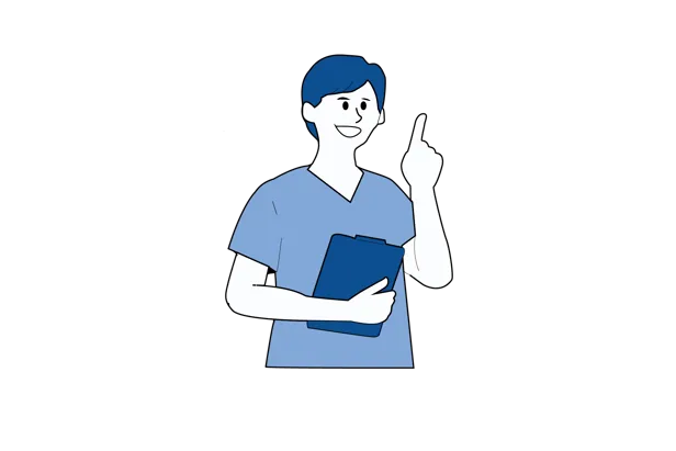 Illustrasjon som viser helsepersonell som gir informasjon og veiledning til pasienten etter operasjon.