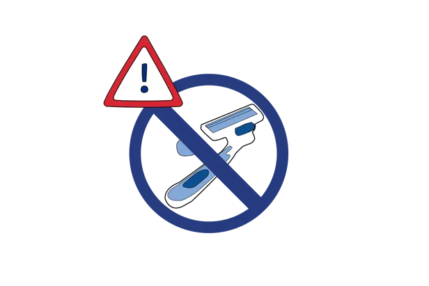 Illustrasjon som viser at det ikke er tillatt å barbere operasjonsområdet.