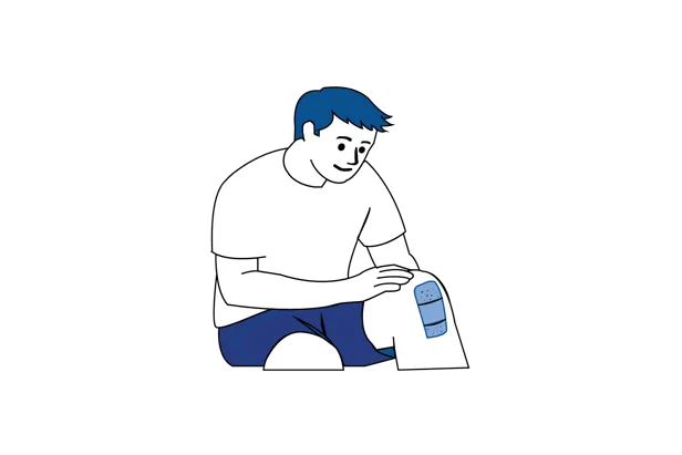 Illustrasjon som viser sårstell hjemme etter operasjon, der bandasjen på operasjonsområdet kontrolleres.