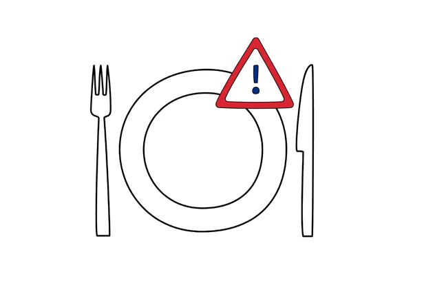 Illustrasjon som viser at du ikke skal spise eller drikke før operasjon.