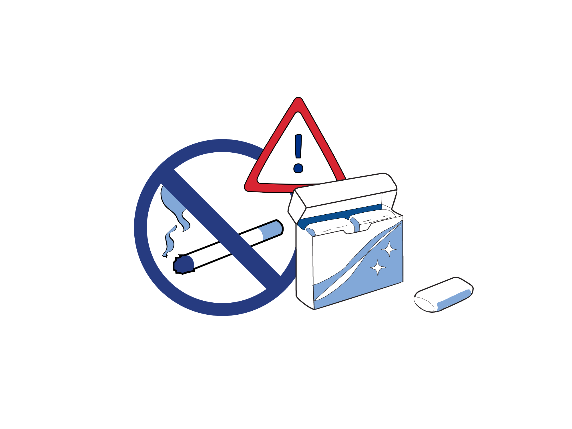 Illustrasjon som viser at du ikke skal røyke, snuse eller bruke tyggegummi før operasjon.