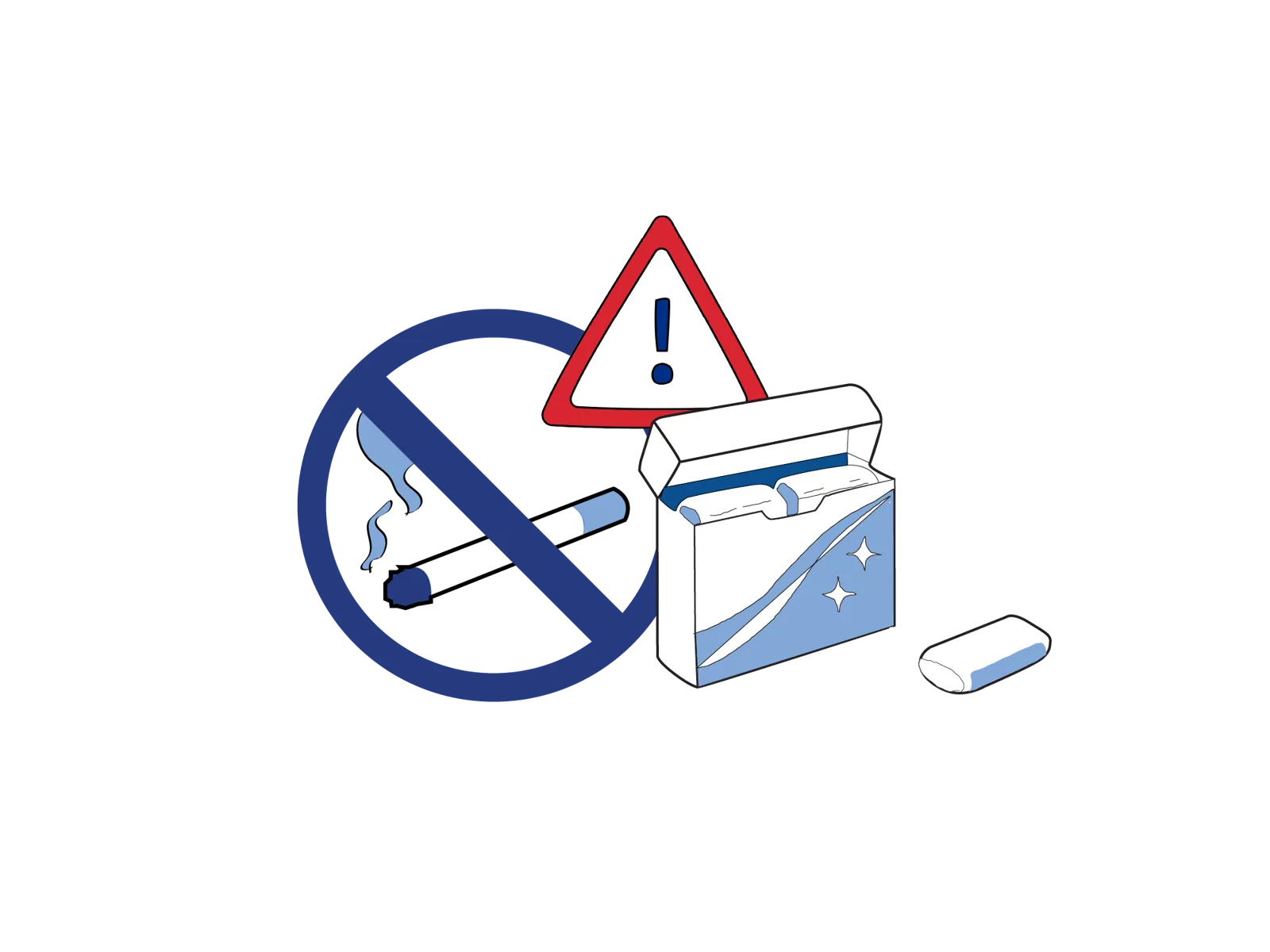 Illustrasjon som viser at du ikke skal røyke, snuse eller bruke tyggegummi før operasjon.