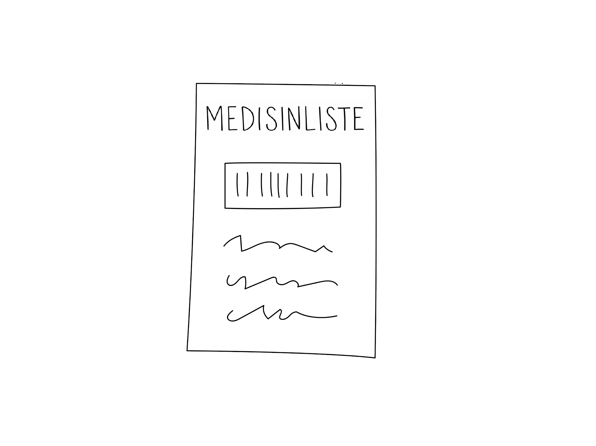 Illustrasjon som viser at du skal ta med en oppdatert medisinliste til sykehuset.