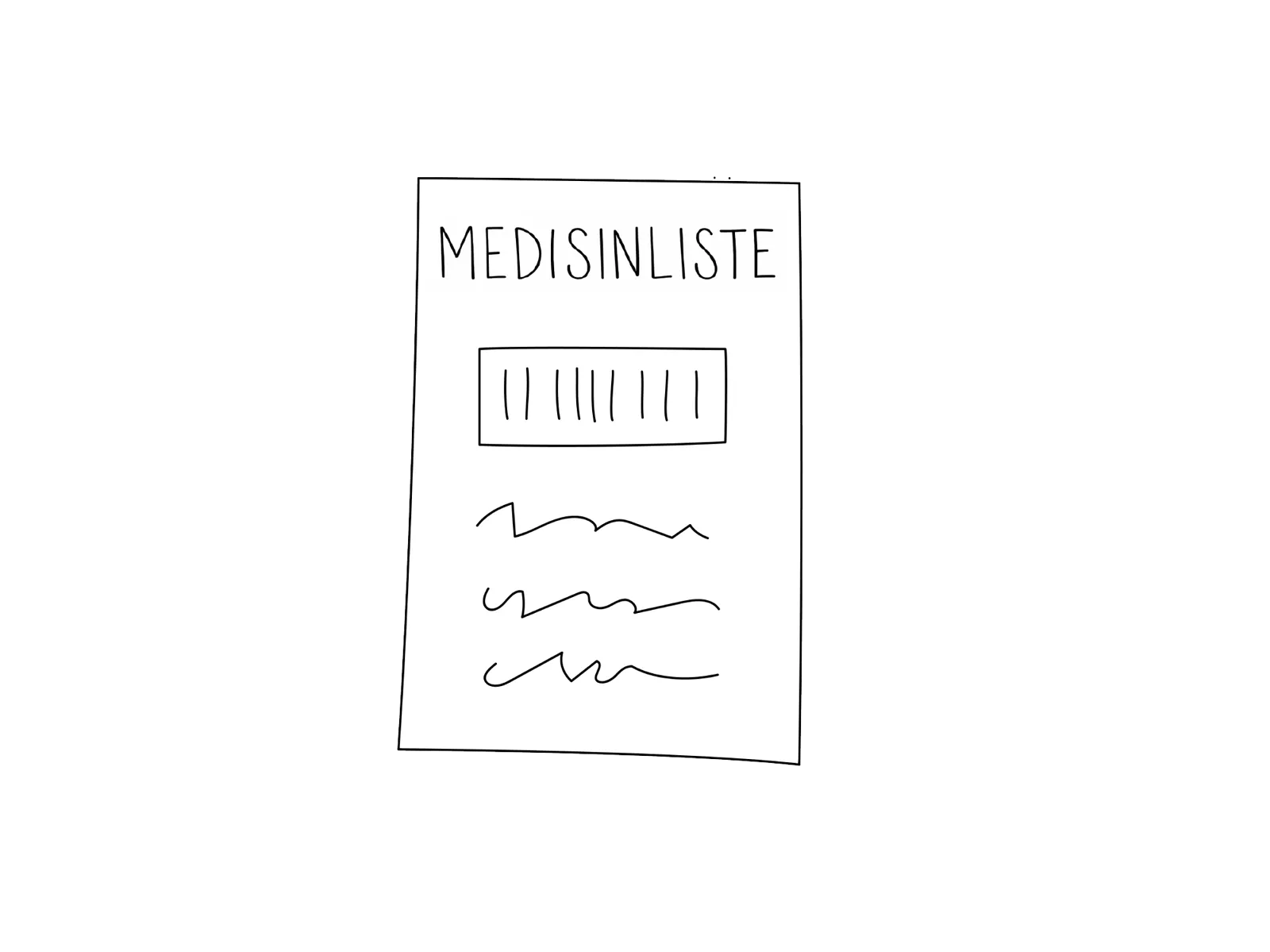 Illustrasjon som viser at du skal ta med en oppdatert medisinliste til sykehuset.