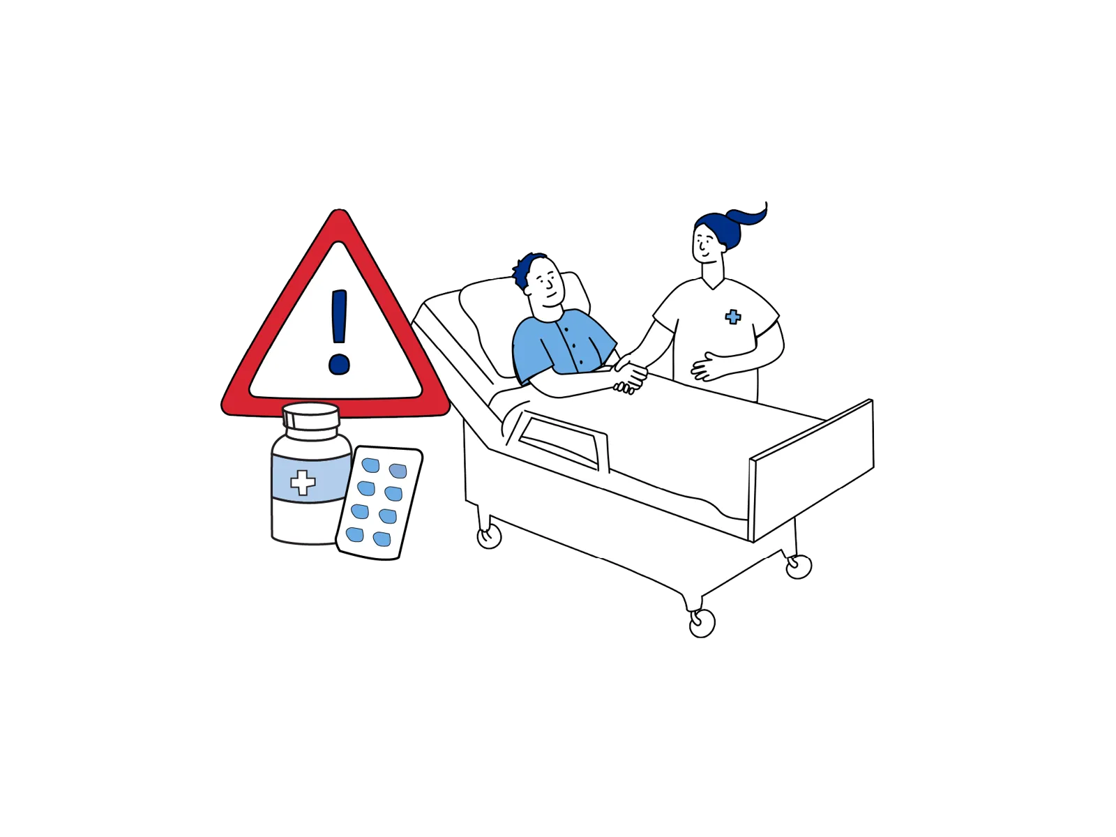 Illustrasjon som viser at du får medisiner og oppfølging av helsepersonell etter operasjonen.