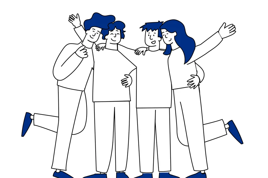 En gruppe mennesker som holder rundt hverandre og er glade