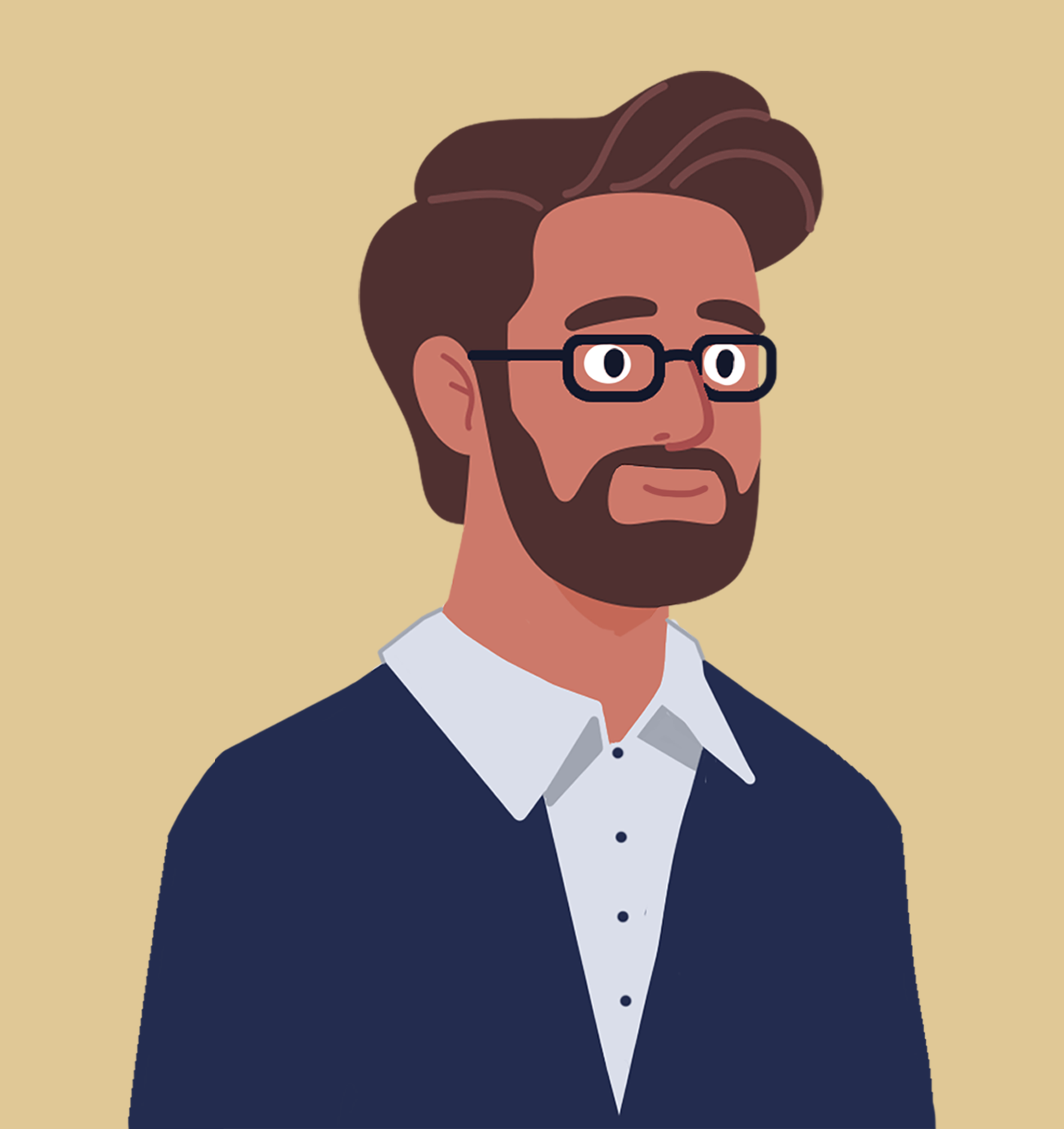 Illustrasjon av en mann med brunt hår og briller