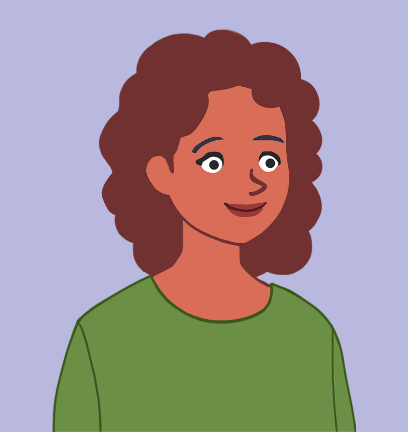 Illustrasjon av en ung kvinne med brunt hår og grønn genser