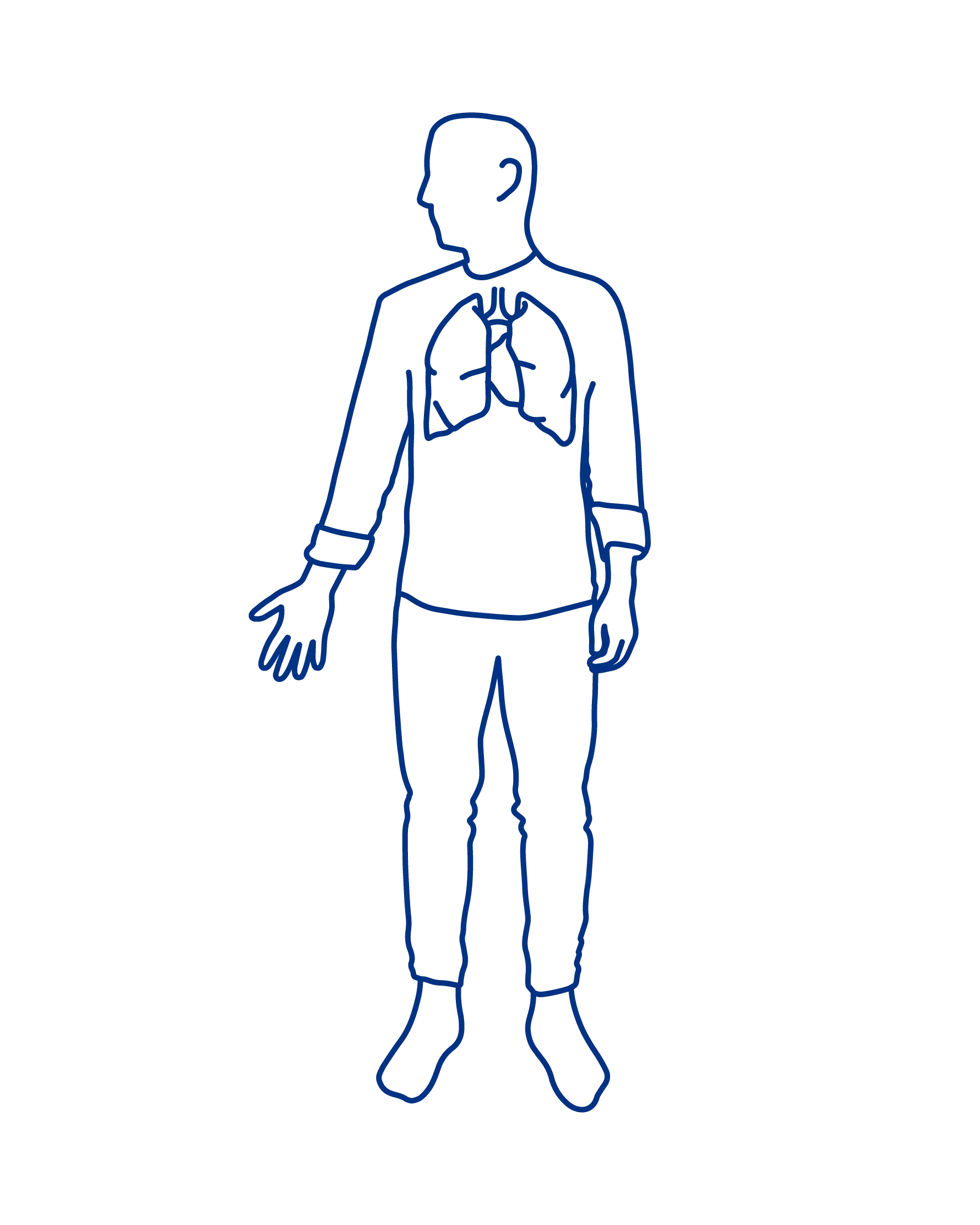 Illustrasjon av stående person med lunger tegnet på genseren
