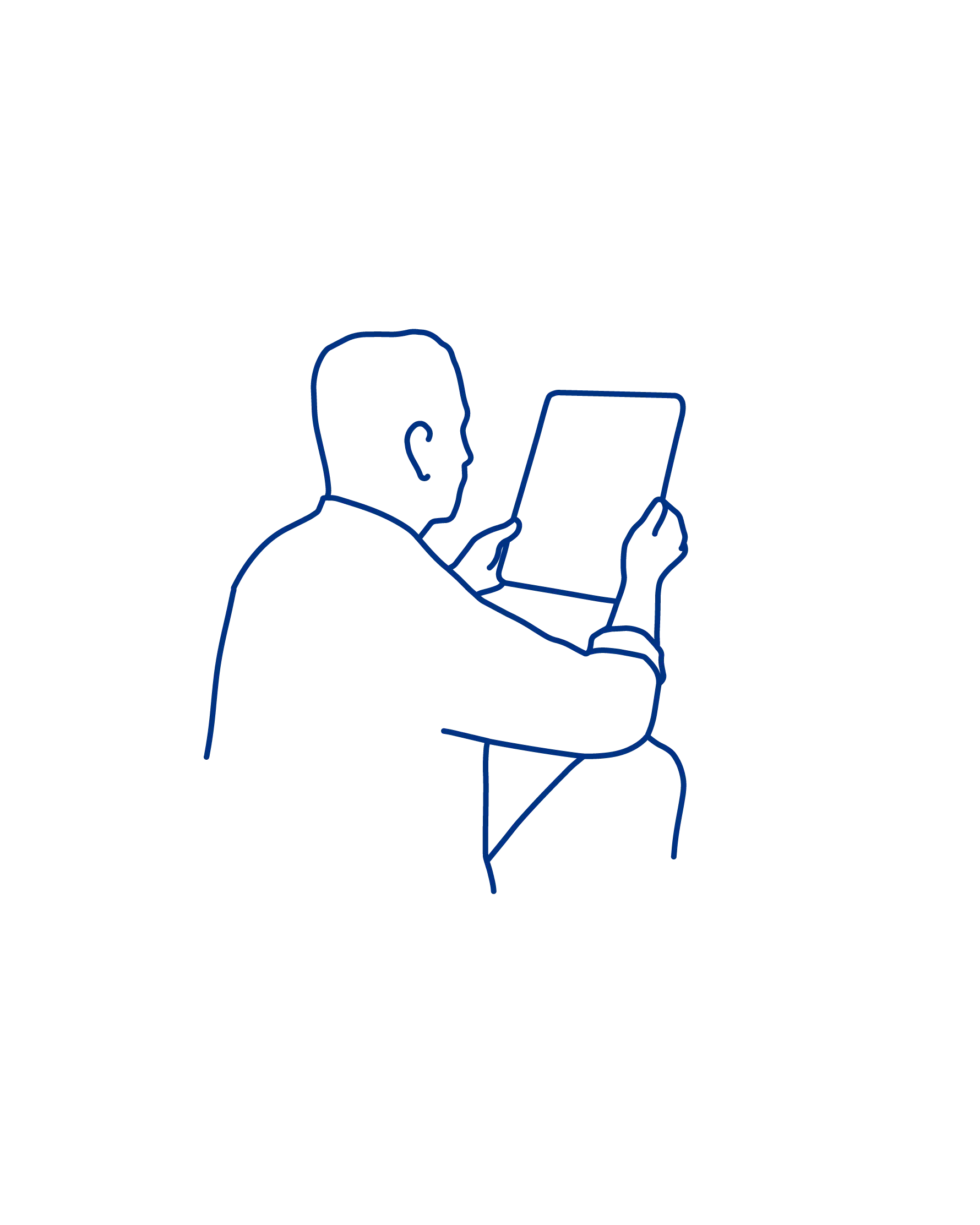 Illustrasjon av person med et nettbrett i hendene