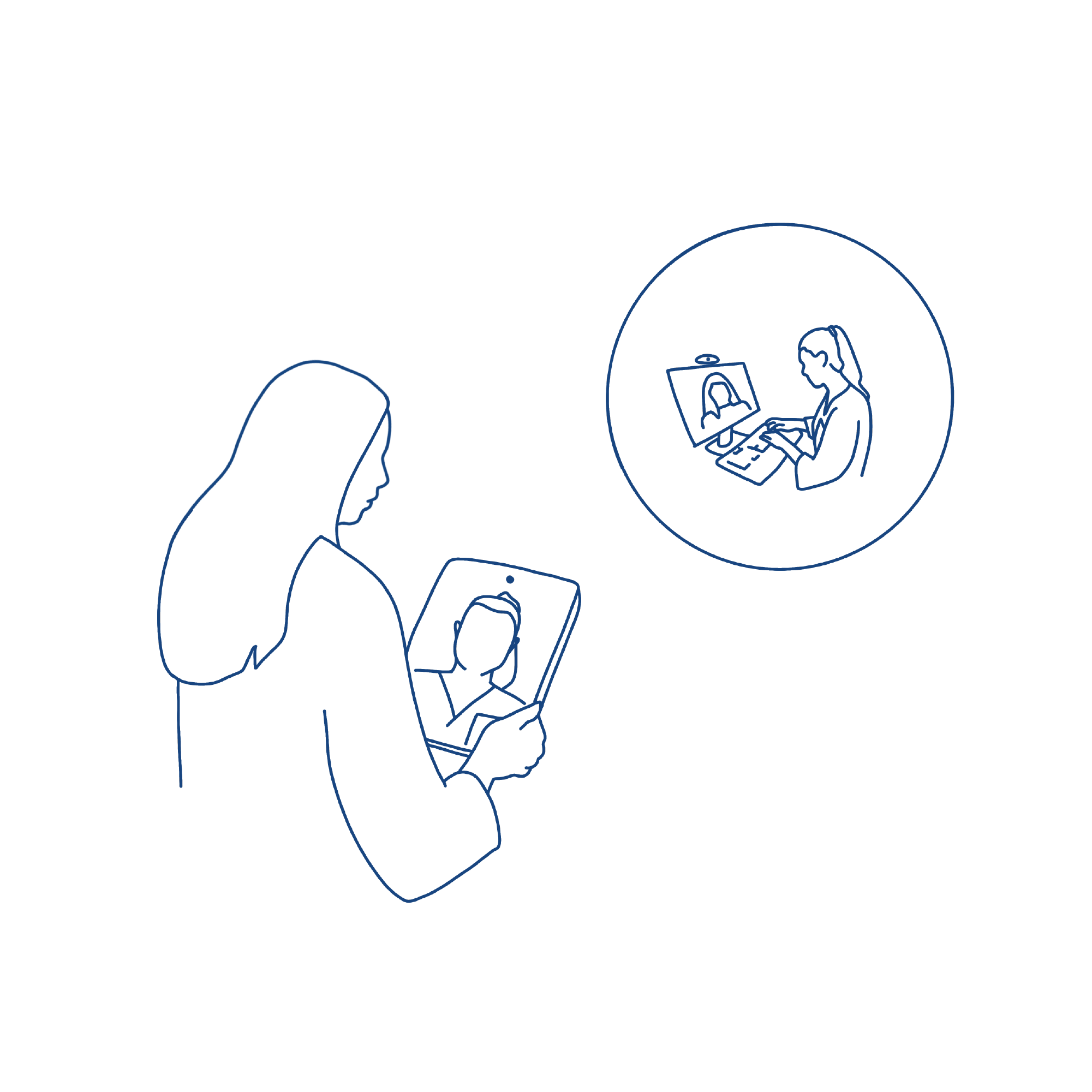 Illustrasjon av mor som har videosamtale med sykepleier