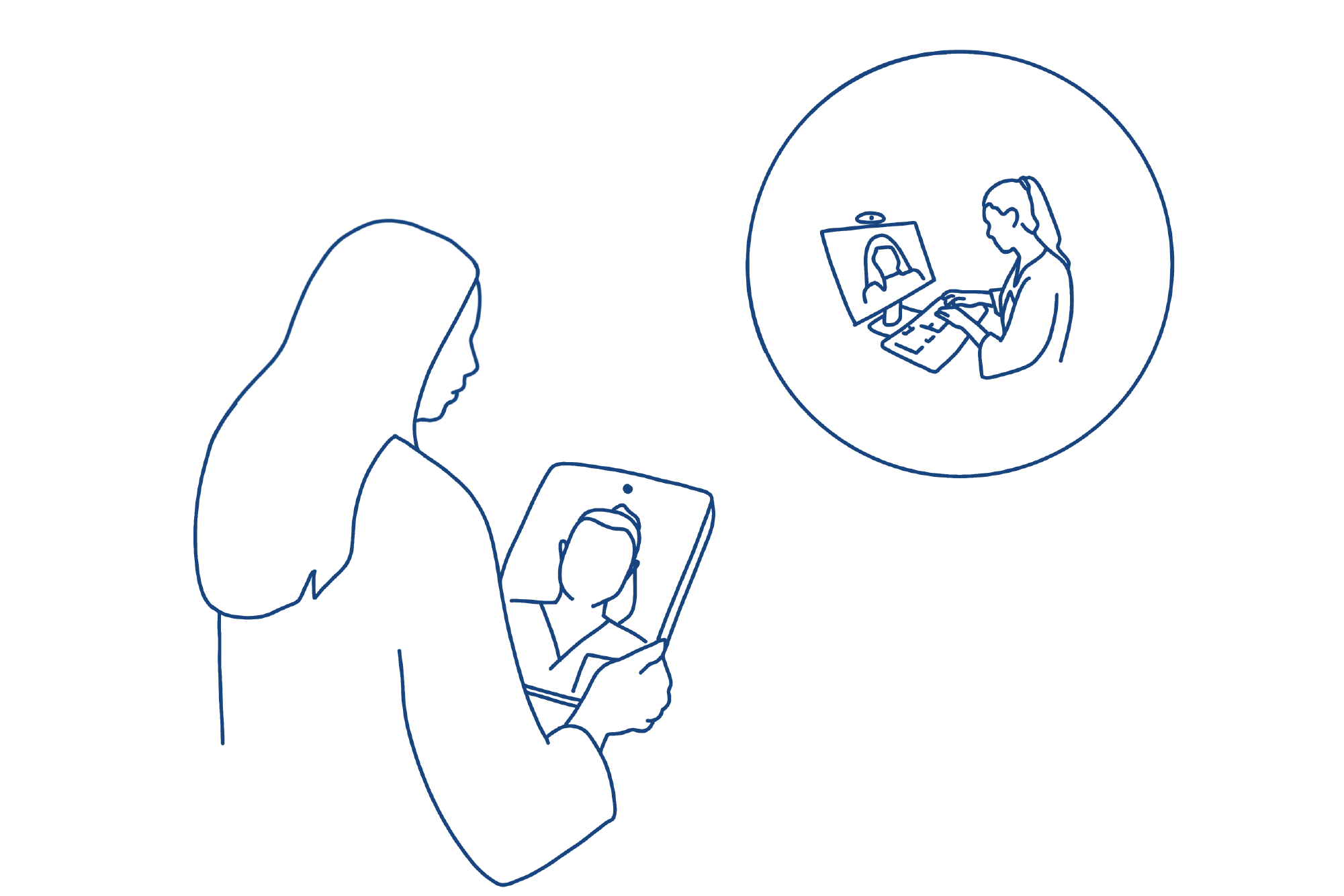 Illustrasjon av mor som har videosamtale med sykepleier