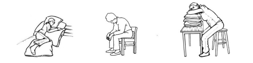 Illustrasjon på eksempler på gode hvilestillinger