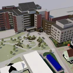 takiavgangsbygg og sykehuspark og kliniske kontorer