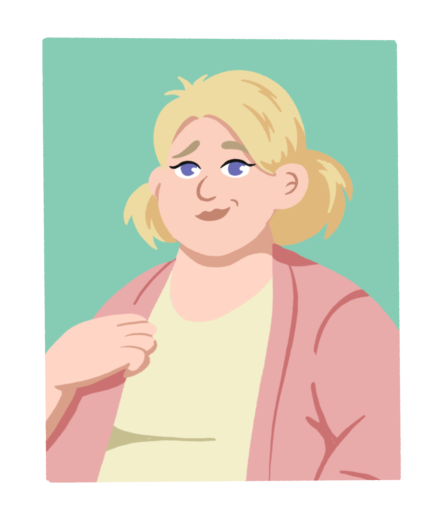 Illustrasjon av dame med lyst hår og blå øyne