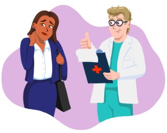 Patient expressing pain together with a doctor in a white lab coat