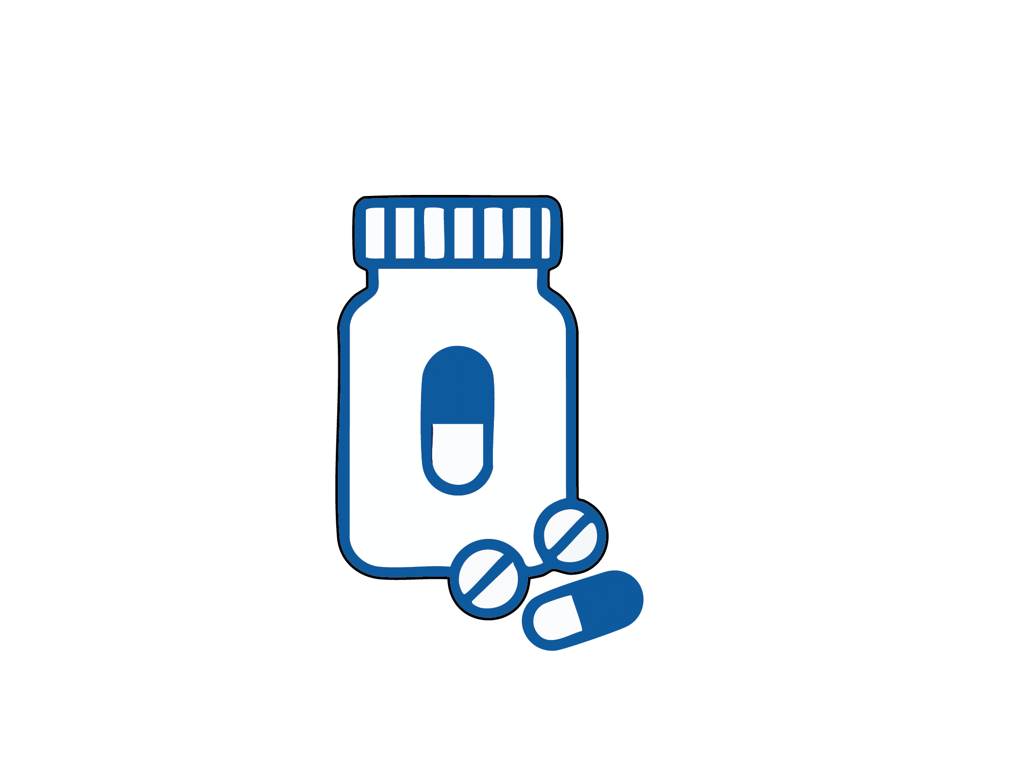 Illustrasjon av et medisinglass og flere tabletter som ligger ved siden av.