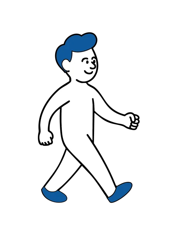 Illustrasjon av en person som går rolig