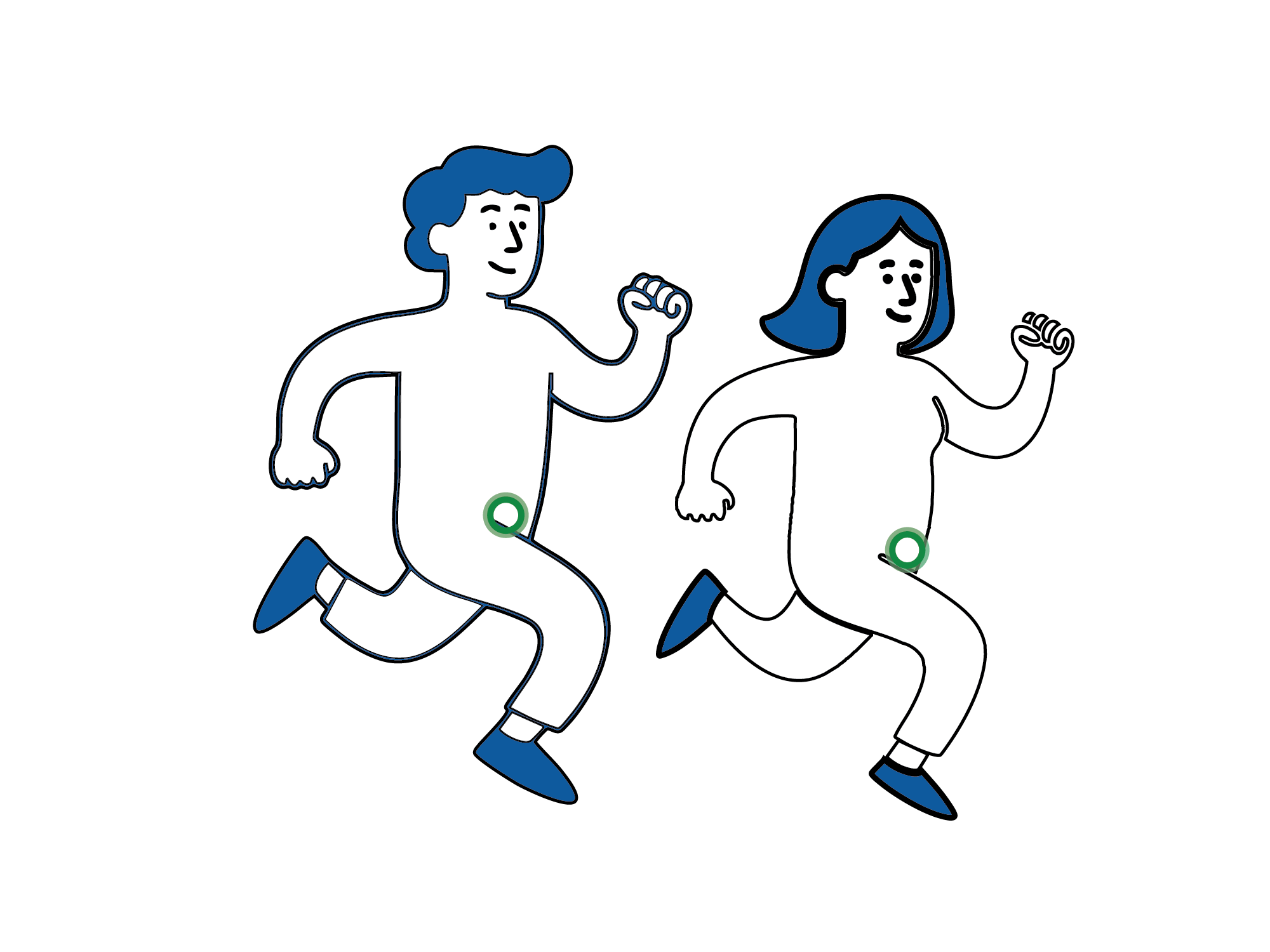 Medisinsk illustrasjon som viser at personer med lyskebrokk kan leve normalt og bevege seg uten smerter.