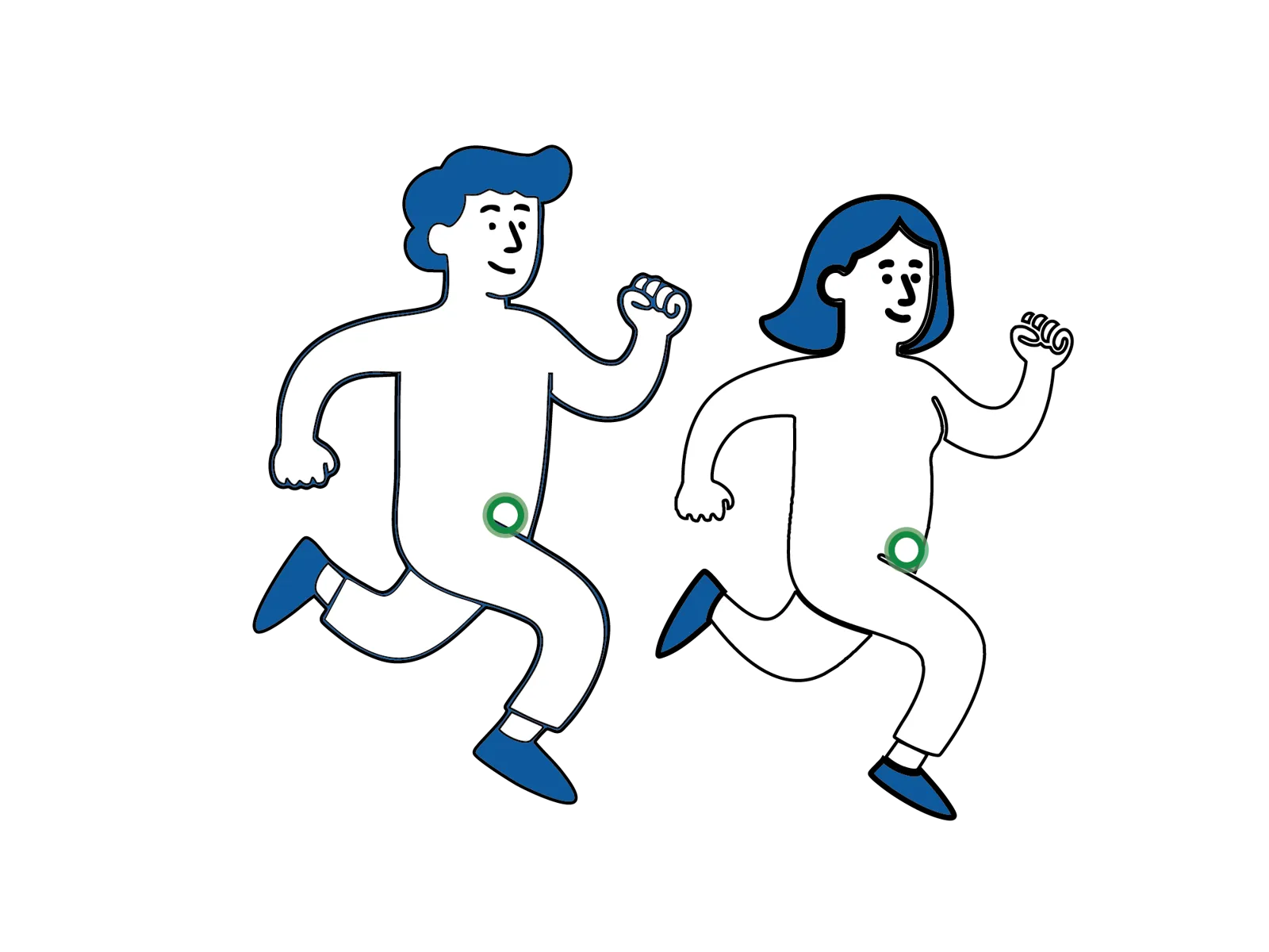 Medisinsk illustrasjon som viser at personer med lyskebrokk kan leve normalt og bevege seg uten smerter.