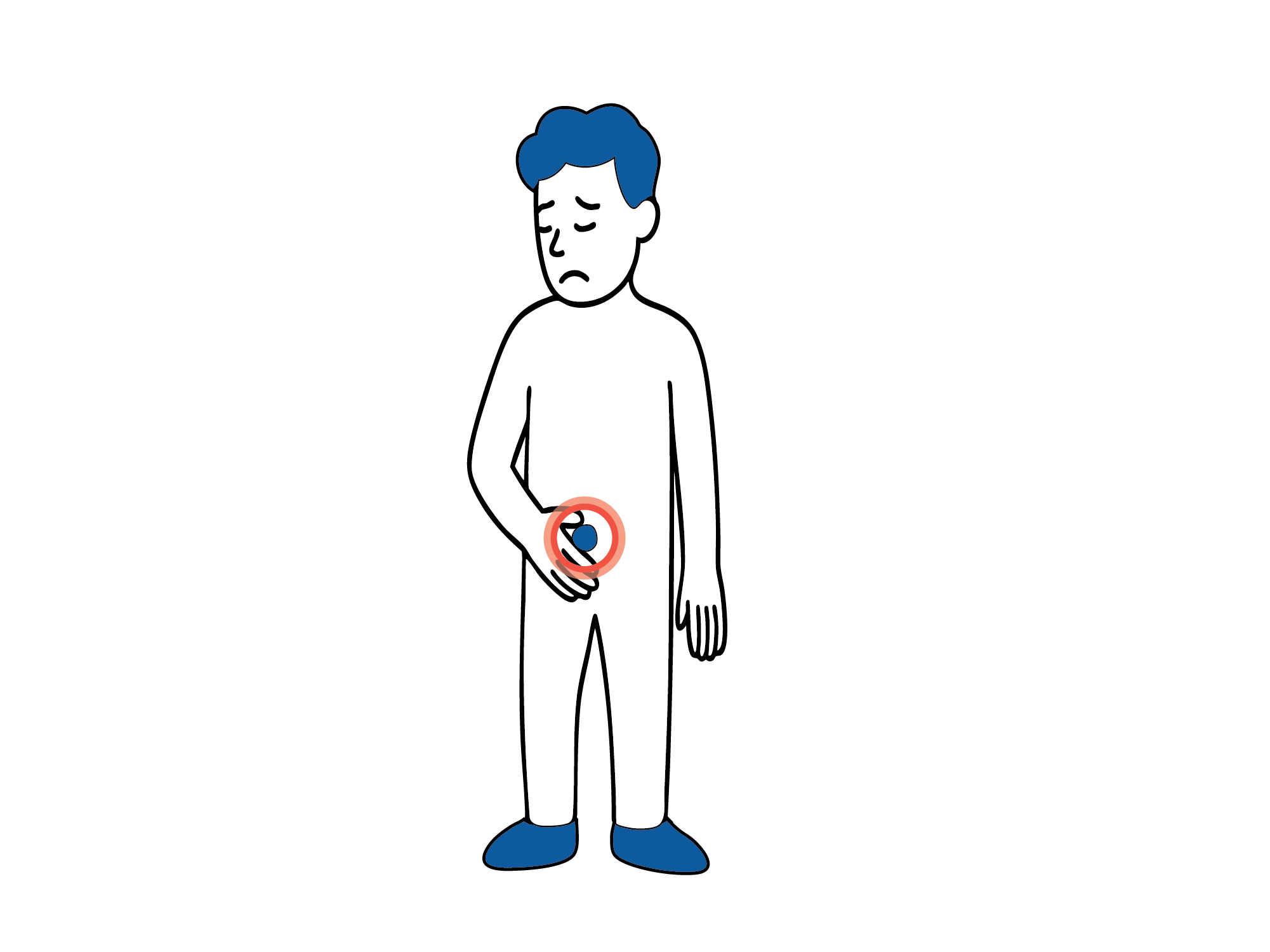 Illustrasjon som viser en kul i lysken på et menneske.