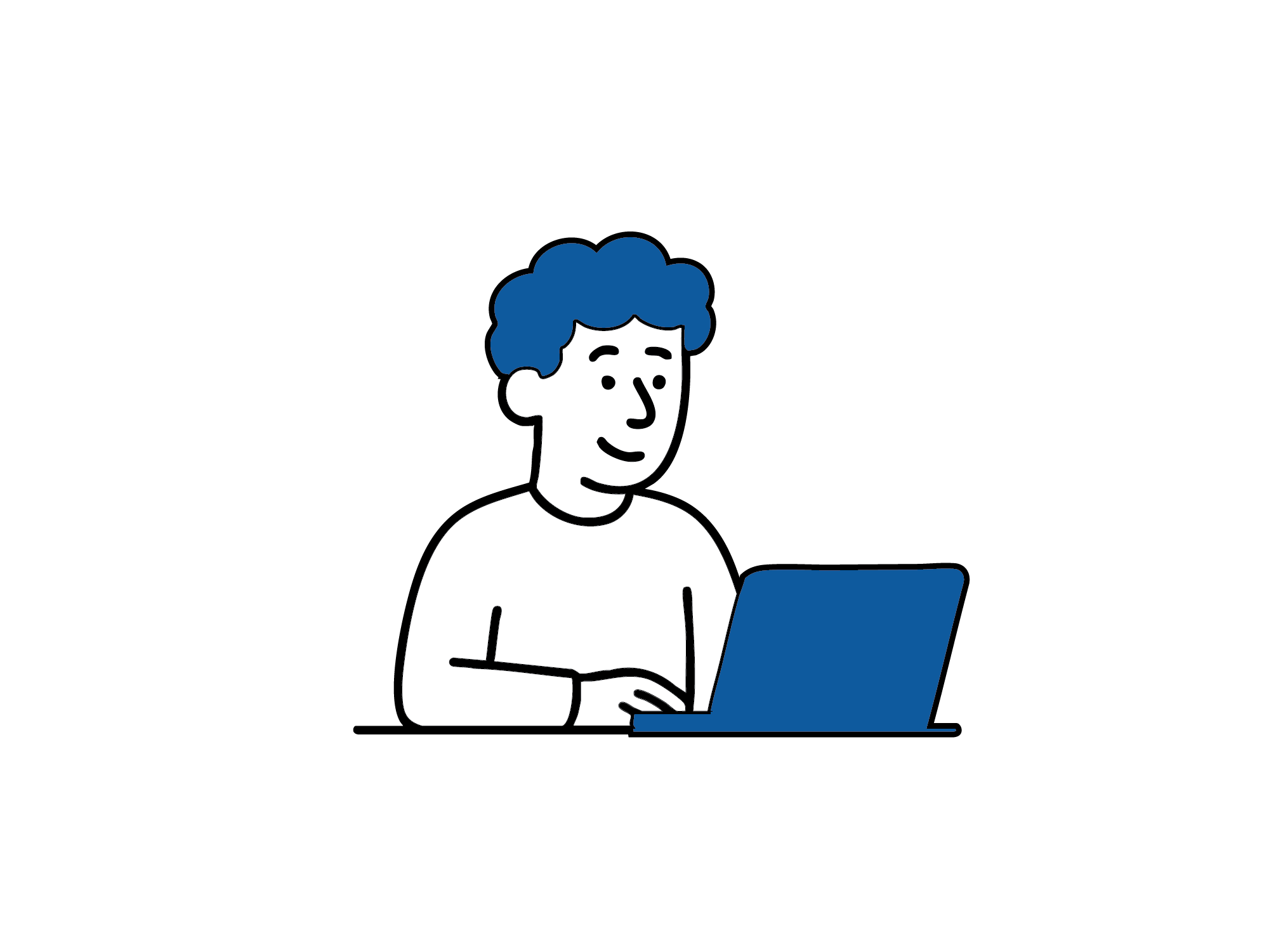 Illustrasjon av en person som sitter ved en laptop, som viser at lett arbeid ofte kan gjenopptas relativt tidlig etter operasjon.