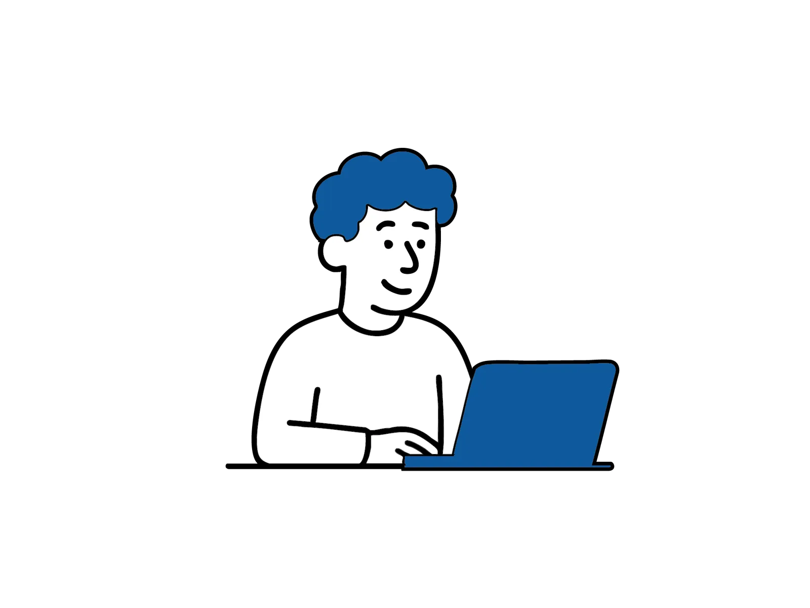 Illustrasjon av en person som sitter ved en laptop, som viser at lett arbeid ofte kan gjenopptas relativt tidlig etter operasjon.